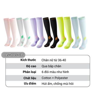 Combo 6 tất nén cơ cổ cao tập yoga, pilates GOMTAT, vớ thể thao chịu lực hỗ trợ vận động, đệm chống trượt - OAS-1705-CB6
