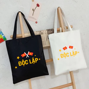 Túi tote có khóa kéo không khóa kéo lá cờ ĐỘC LẬP túi vải canvas đeo vai đi chơi kích thước 35x40cm tota0234