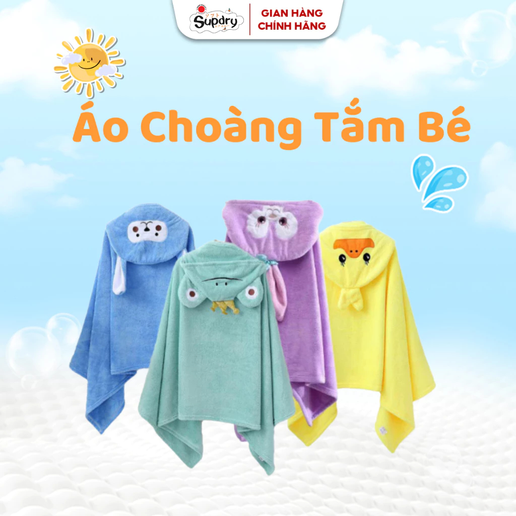 Áo Choàng Tắm Có Mũ Cho Bé, Khăn Choàng Supdry Nhiều Màu Sắc - Giao Màu Ngẫu Nhiên (QT)