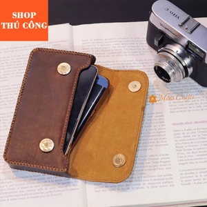 Bao điện thoại đựng 1 điện thoại - Bao da đeo hông handmade da bò thật - Da Sáp