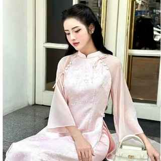 Áo Dài Cách Tân Gấm Châu Sa Đính Nơ – Áo Dài Nữ Cao Cấp Sang Trọng, Dịu Dàng | Áo dài Phương Linh