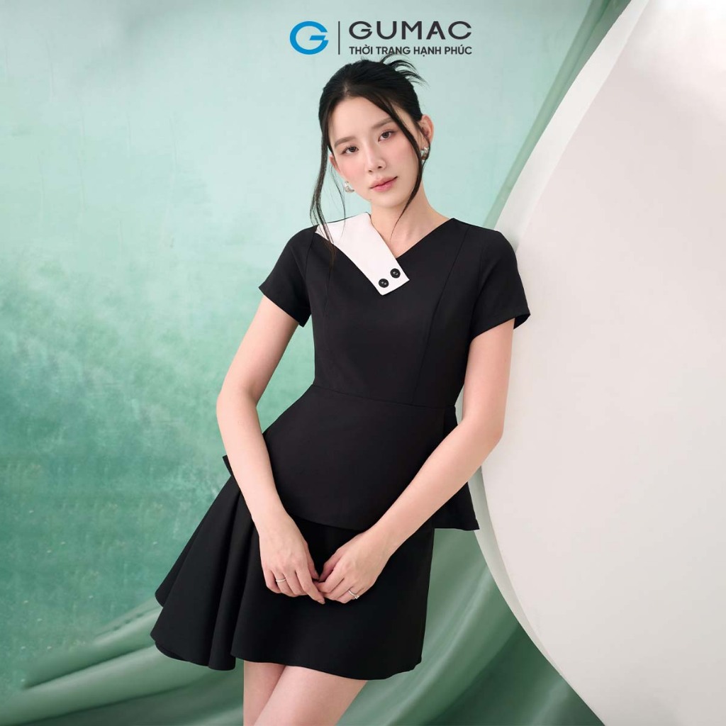 Set lẻ Áo peplum phối cổ  AF07046 - Chân váy nữ GUMAC xòe đổ sườn  VF07045