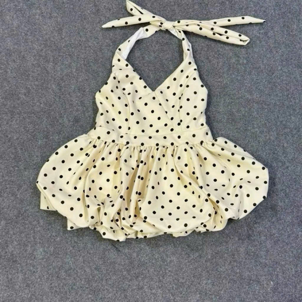 (KÈM MÚT) Áo yếm linen CHẤM BI dáng bí hở lưng chun sau DOTTIE TOPDATE G24