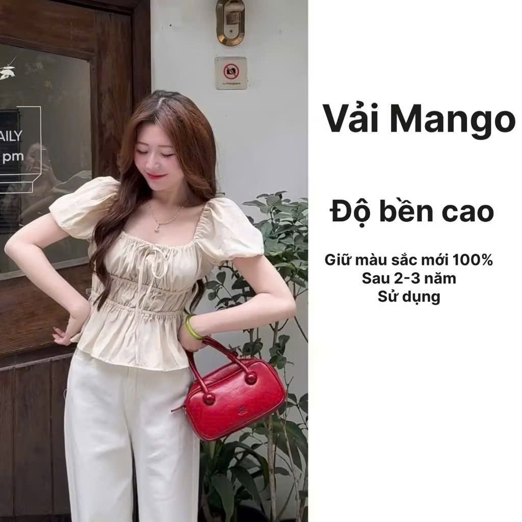 Áo Trễ Va babydoll linen kiểu xinh tay phồng tiểu thư công chúa bo thân nơ coquette ngực xinh xắn G55