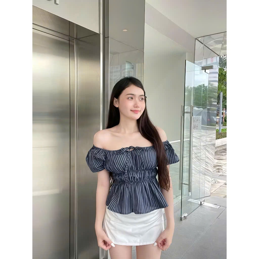 Áo Trễ Va babydoll linen kiểu xinh tay phồng tiểu thư công chúa bo thân nơ coquette ngực xinh xắn G55