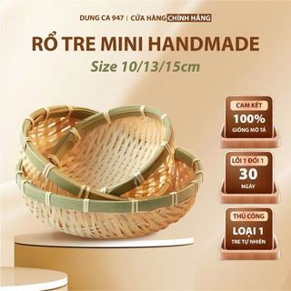 [ Mời sỉ lẻ] Rổ tre mini handmade, phụ kiện trang trí bàn tiệc truyền thống, chụp ảnh vintage, size 10/13/15cm
