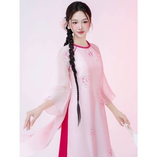 Áo Dài Cách Tân Phúc An Tơ Thêu Hoa – Áo Dài Nữ 4 Tà Cao Cấp, Mềm Mại | Áo dài Phương Linh