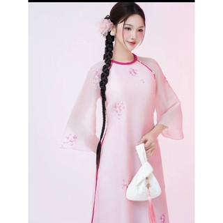 Áo Dài Cách Tân Phúc An Tơ Thêu Hoa – Áo Dài Nữ 4 Tà Cao Cấp, Mềm Mại | Áo dài Phương Linh