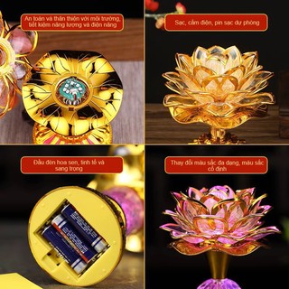 Đèn Thờ Hoa Sen - APEX Đèn Thờ Led Hình Hoa Sen - Đèn Led Đổi Màu Cao 16cm Dùng Pin Hoặc Điện