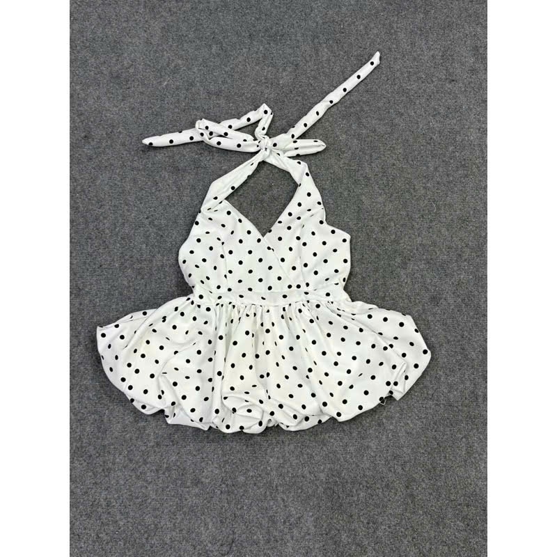 (KÈM MÚT) Áo yếm linen CHẤM BI dáng bí hở lưng chun sau DOTTIE TOPDATE G24