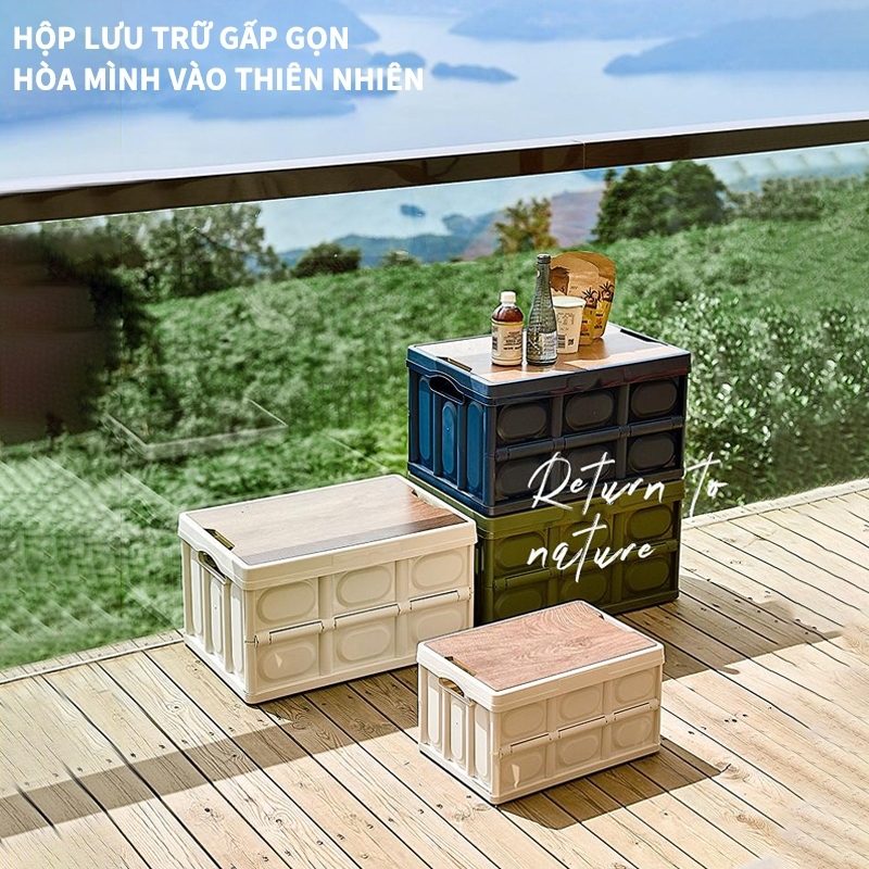Bàn camping gấp gọn kết hợp hộp đựng đồ đa năng bằng nhựa, Khả năng chịu tải mạnh mẽ, Thùng trữ đồ | BigBuy360 - bigbuy360.vn