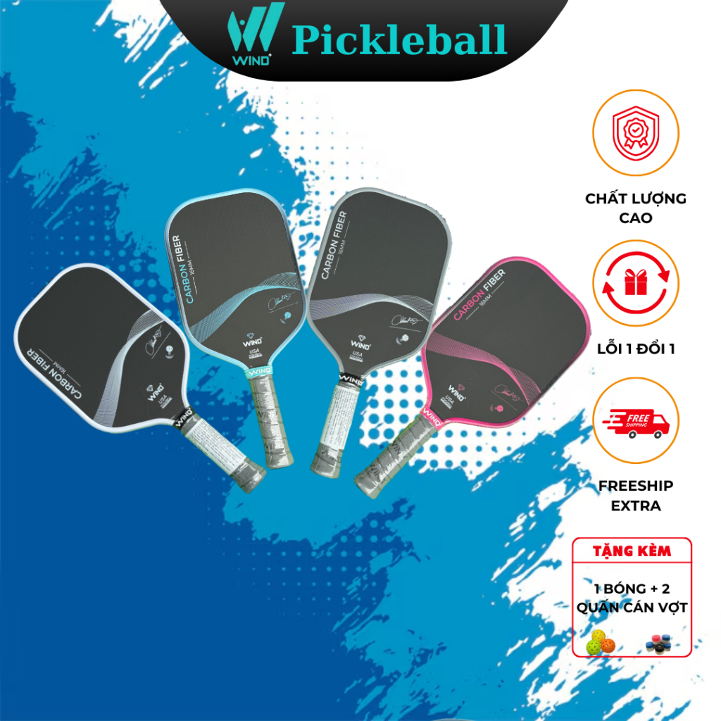 Vợt Pickleball WIND AMUN - Mặt Carbon Graphite Siêu Bền, Kiểm Soát Bóng Chính Xác, Giảm Rung Hiệu Quả