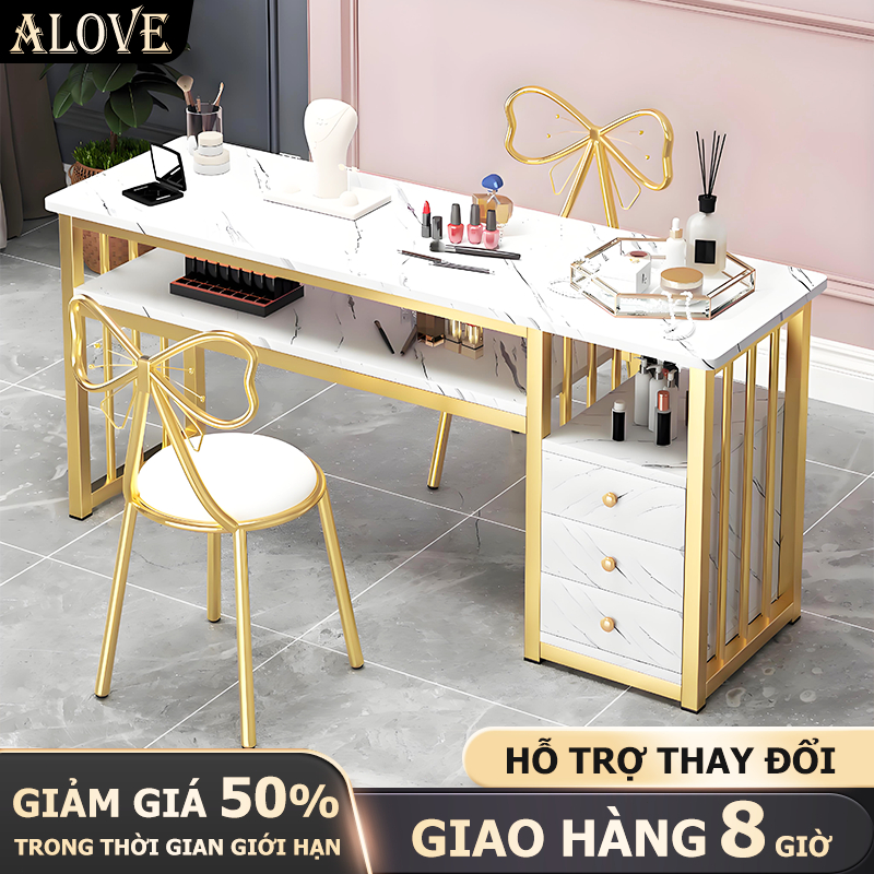 Bàn làm nails hiện đại bàn nail gỗ thiết kế tối giản kèm ngăn kéo lưu trữ tiện lợi phù hợp salon