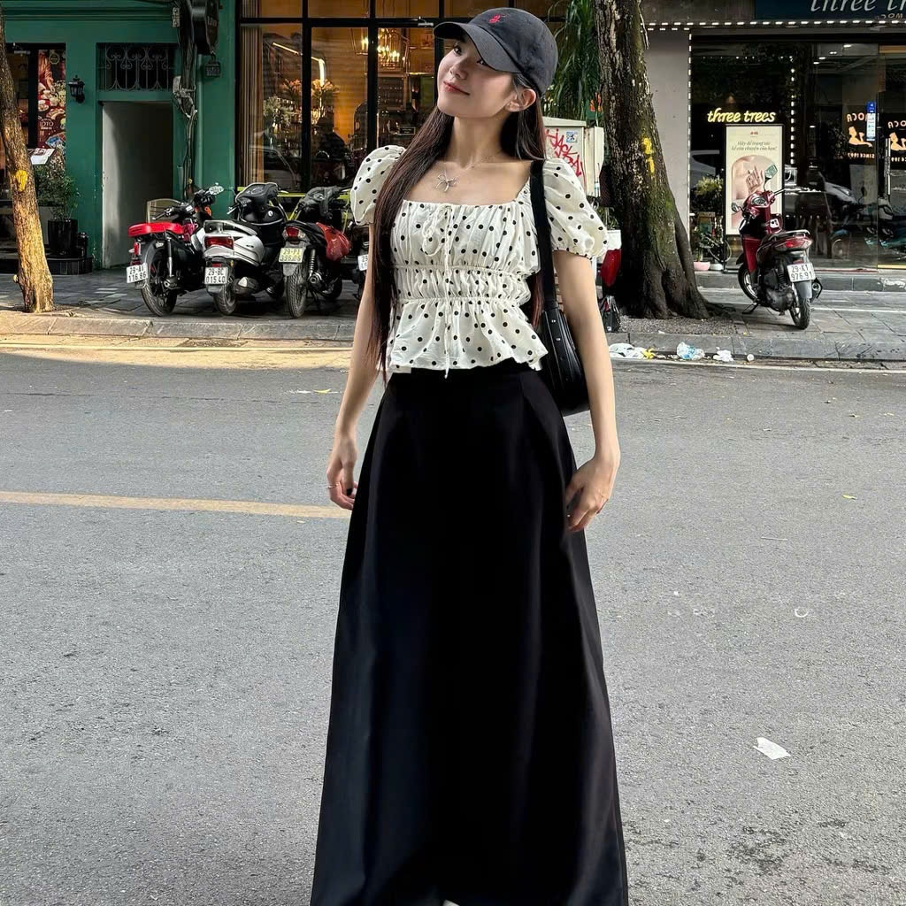 Áo babydoll linen kiểu xinh tay phồng tiểu thư công chúa bo thân nơ coquette ngực xinh xắn Kenco.clothing Sài Gòn M329M3