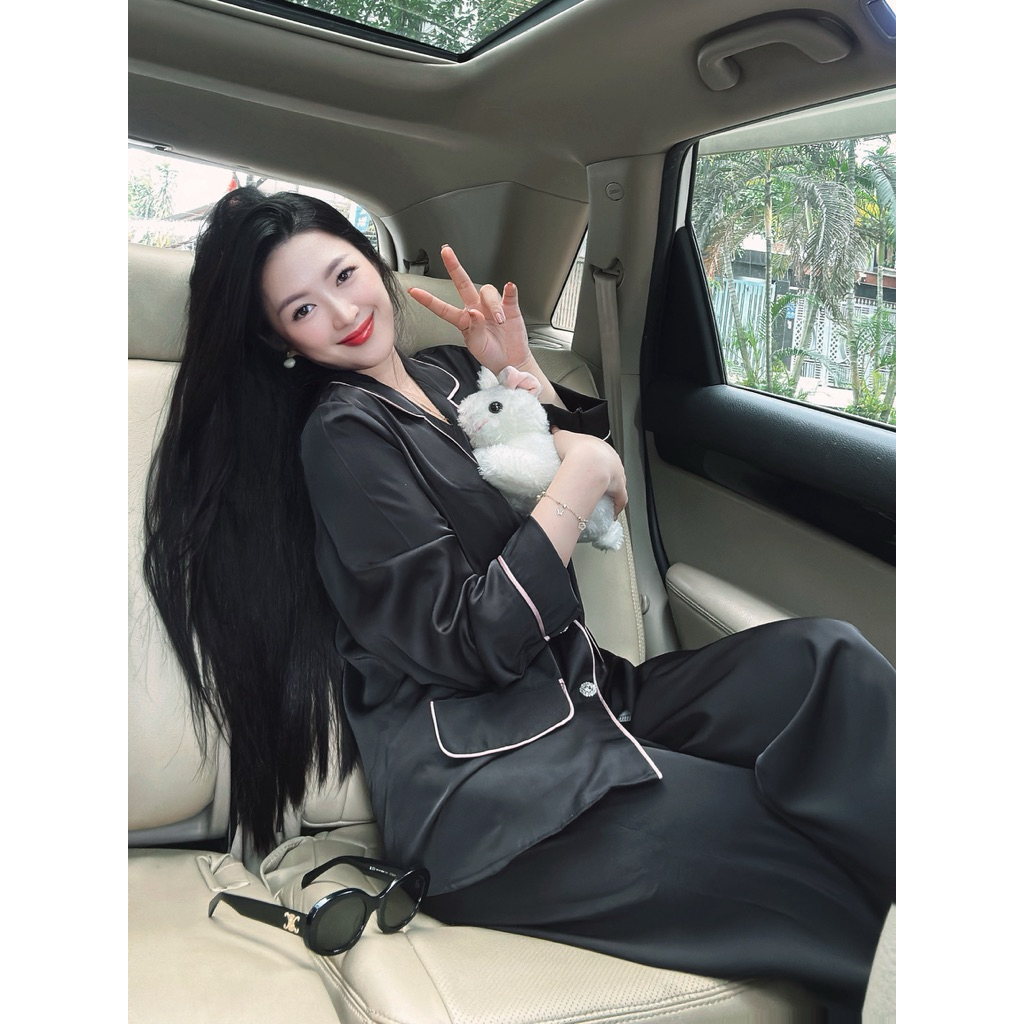 NÚT ĐÁ - Đồ bộ pijama Nắp Túi lụa mịn mát tay dài quần dài viền sang trơn women