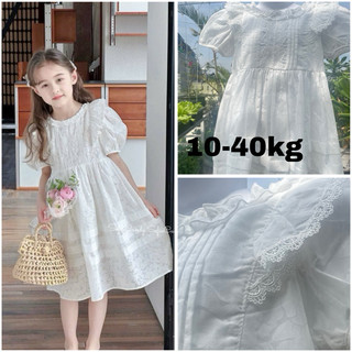 🔥 HOT TREND🔥 Đầm công chúa trắng tiểu thư cho bé gái đi tiệc, đi học Hàn Quốc tay phồng cổ ren vải thêu – Vuikids68