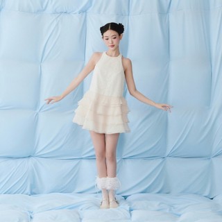 Đầm yếm OLV dáng suông xếp tầng tiểu thư Ivory Chiffon Halter Neck Layered Mini Dress ngọt ngào