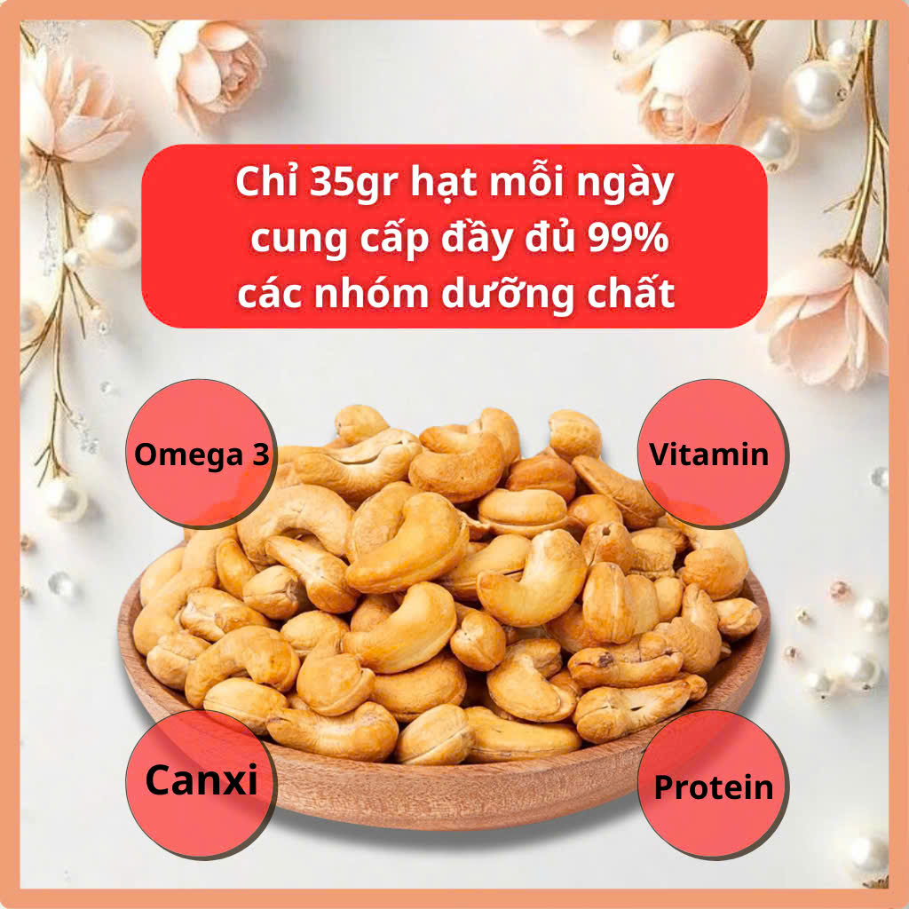 Hạt điều Việt Nam rang muối đã bóc vỏ chuẩn loại 1 giòn béo, hạt dinh dưỡng cao cấp, ăn vặt HTC Food