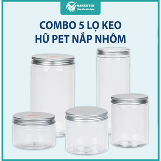Combo 5 lọ keo, hũ pet nắp nhôm đựng gia vị, đồ khô ms: 0884-1, 0885-1, 0886-1, 0887-1, 0888-1