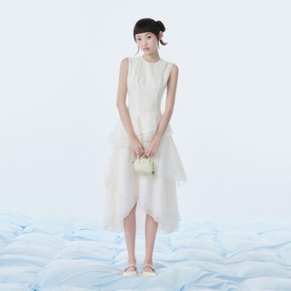 Đầm OLV chiết eo tầng xòe thanh lịch Ivory Chiffon Layered Fitted Waist Midi Dress phù hợp đi tiệc