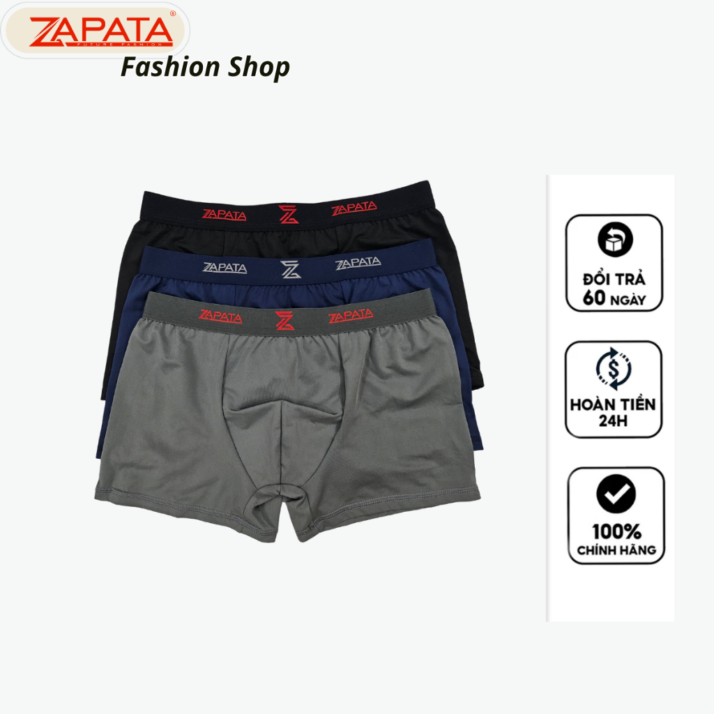 [HỘP 3 QUẦN] Quần lót nam ZAPATA Boxer Bamboo cao cấp, form ôm tôn dáng, lưng logo nổi bật