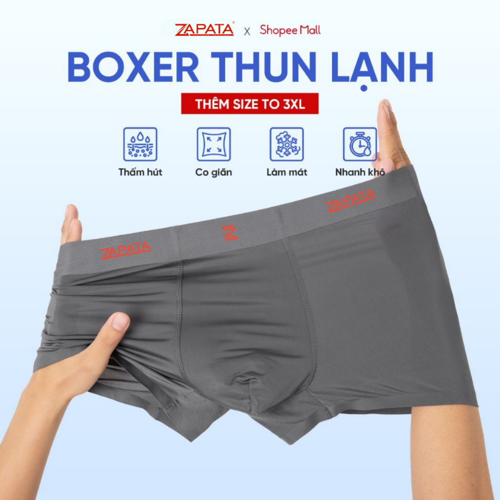 [HỘP 3 QUẦN] Quần lót nam ZAPATA Boxer Bamboo cao cấp, form ôm tôn dáng, lưng logo nổi bật