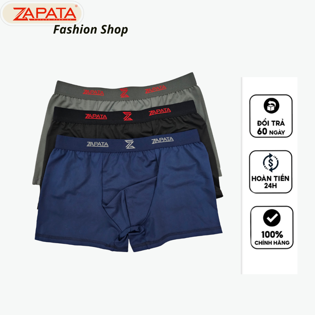 [HỘP 3 QUẦN] Quần lót nam ZAPATA Boxer Bamboo cao cấp, form ôm tôn dáng, lưng logo nổi bật