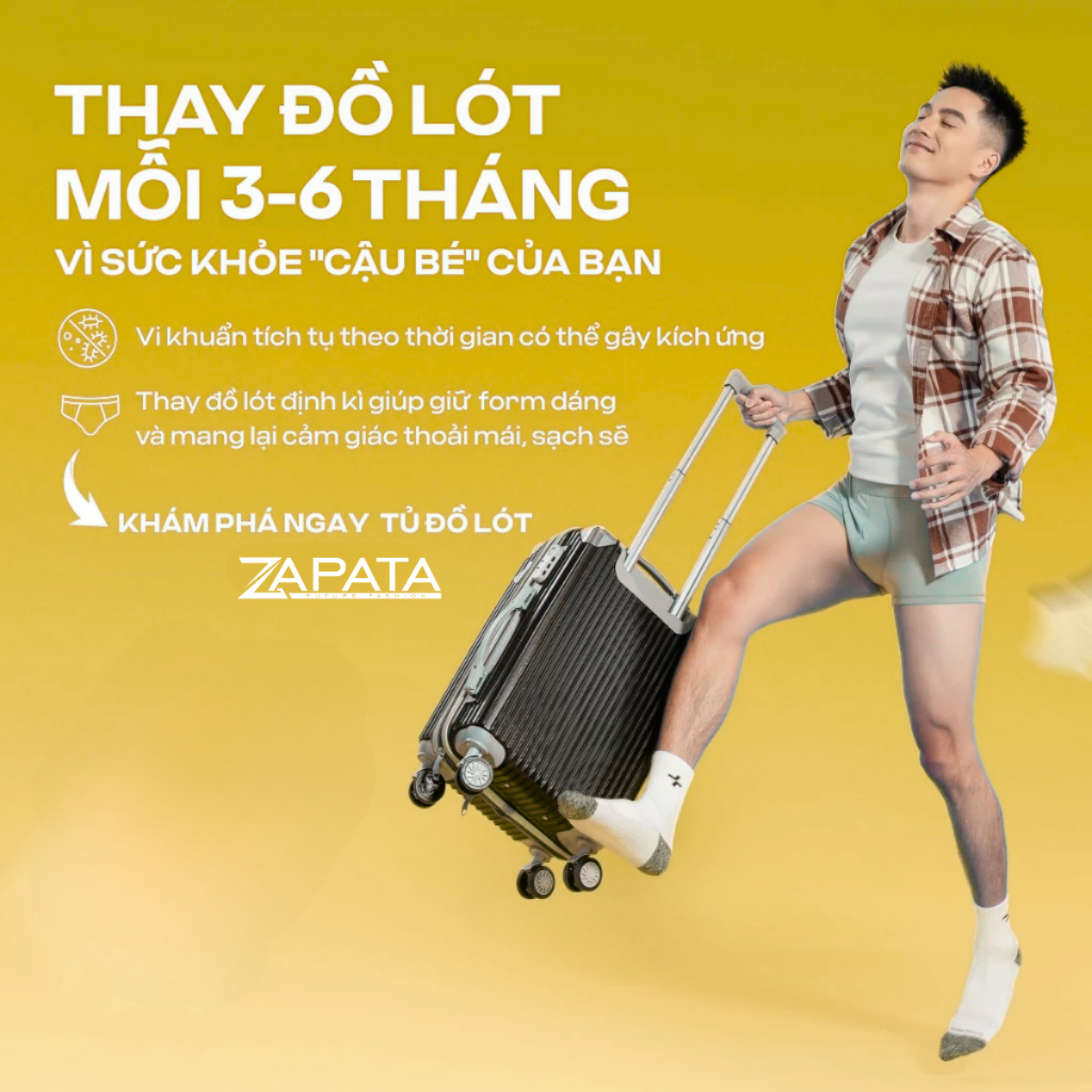 [HỘP 3 QUẦN] Quần lót nam ZAPATA Boxer Bamboo cao cấp, form ôm tôn dáng, lưng logo nổi bật