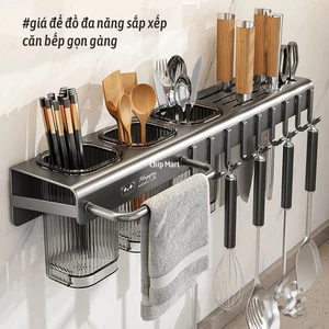 Giá để dao 3 ống đũa hợp kim carbon đa năng, giá treo dụng cụ nhà bếp thông minh chịu lực tốt