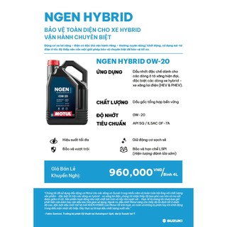 Dầu Nhớt Động Cơ Ô Tô Hybrid MOTUL NGEN HYBRID 0W-20 4L