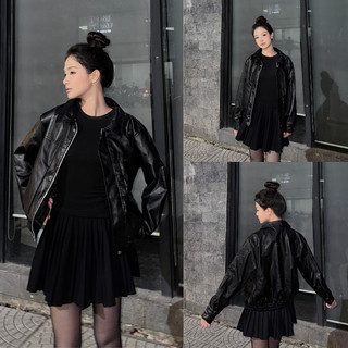 Áo khoác da nữ Forgirl áo da bo chun dáng bomber croptop chất liệu PU siêu bền năng động T081