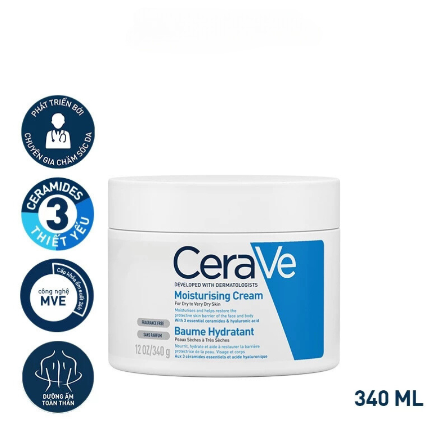 Kem dưỡng ẩm body CERAVE MOISTURISING CREAM phục hồi sâu và ẩm mịn suốt 48H toàn thân bảo vệ da 340g