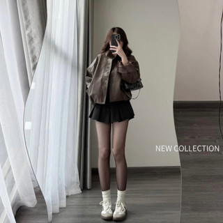 Áo khoác da nữ cổ tàu dáng bomber Forgirl áo da nữ oversize phối cúc chất liệu da PU mềm T206