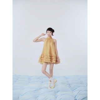 Đầm OLV cổ yếm dáng suông xếp tầng bèo đính nơ nữ tính Blue Chiffon Halterneck phù hợp đi biển