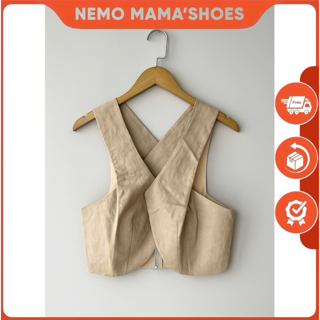 ÁO KIỂU MÀU BE DÂY CHÉO (Q062221)