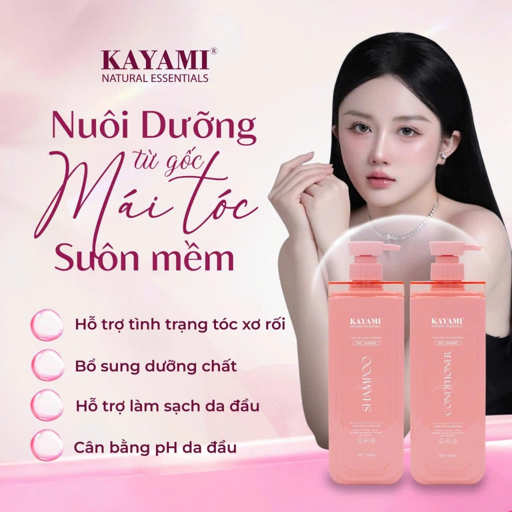 BỘ DẦU GỘI XẢ KAYAMI NATURAL ESSENTIALS COLLAGEN & KERATIN PHỤC HỒI SUÔN MƯỢT,CẢI THIỆN CHẺ NGON VÀ GÃY