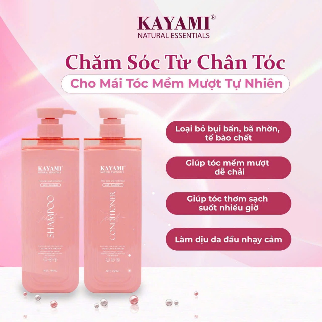 BỘ DẦU GỘI XẢ KAYAMI NATURAL ESSENTIALS COLLAGEN & KERATIN PHỤC HỒI SUÔN MƯỢT,CẢI THIỆN CHẺ NGON VÀ GÃY