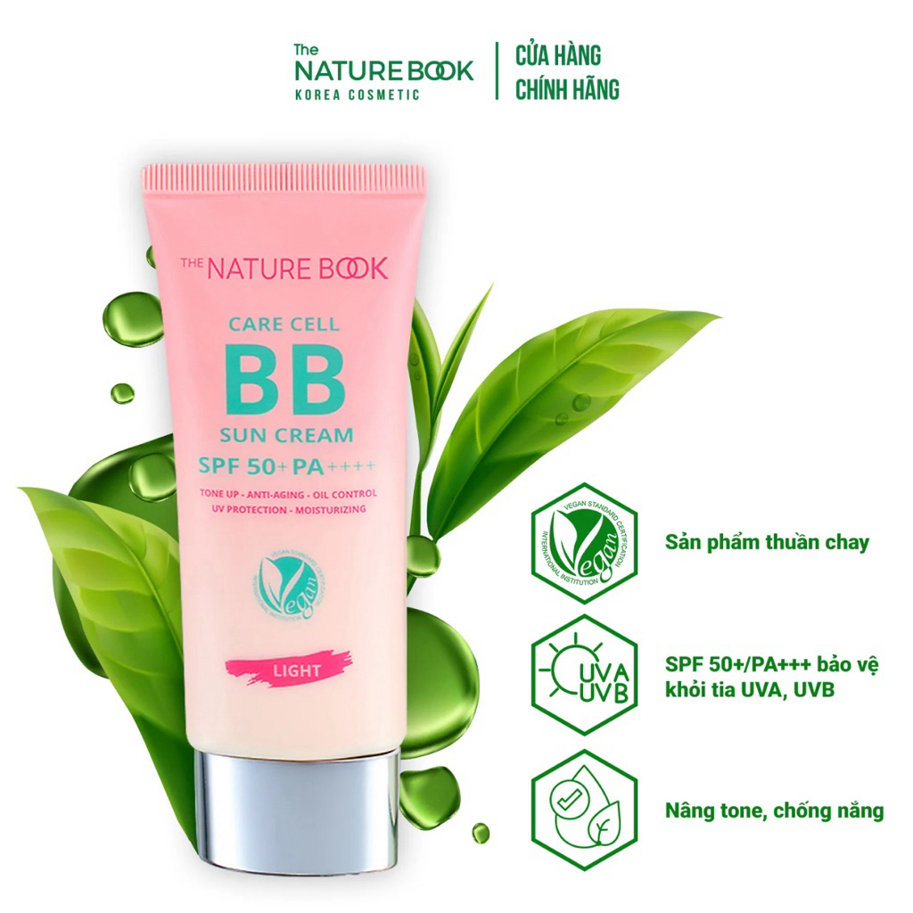 Kem Nền BB Chống Nắng Thuần Chay 2 chỉ số chống nắng SPF50, PA++++ Nature Book Chính Hãng 50ml
