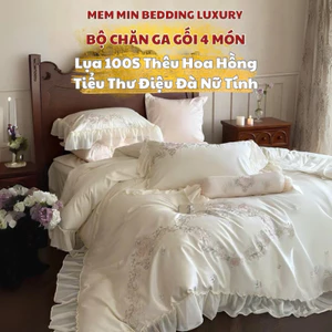Bộ chăn ga gối lụa 80s mềm mướt MemMinbedding Luxury phong cách dành cho các nàng công chúa - (L4268)( BÁN CHẠY 3)