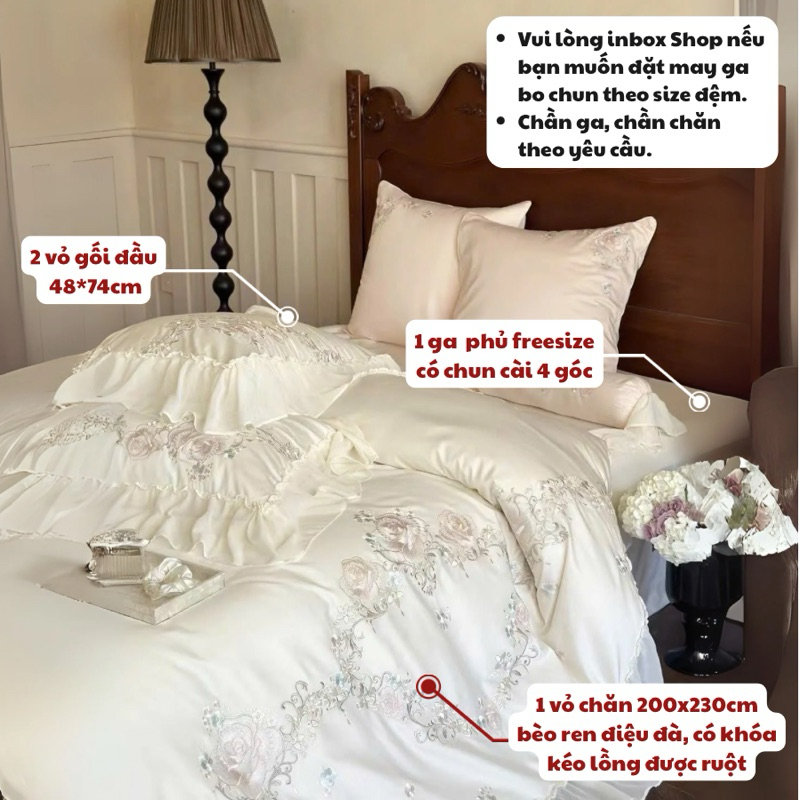 Bộ chăn ga gối lụa 80s mềm mướt MemMinbedding Luxury phong cách dành cho các nàng công chúa - (L4268)( BÁN CHẠY 3)