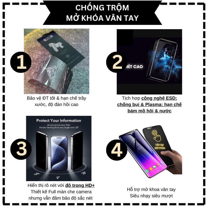 Cường lực Chống Nhìn Trộm Samsung S22 S22+ S23 S23+ S24 S24+ S25 S25+ S24ultra S25ultra mở khóa vân tay