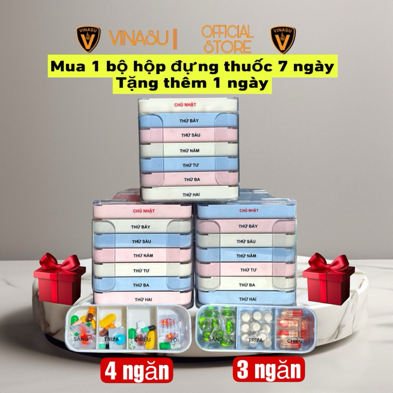 Hộp đựng thuốc 7 ngày  ,hộp Chia Thuốc 7 Ngày 3 ngăn và 4 ngăn Tiện Lợi Vinasu VNS 275( TẶNG 1 KHAY)