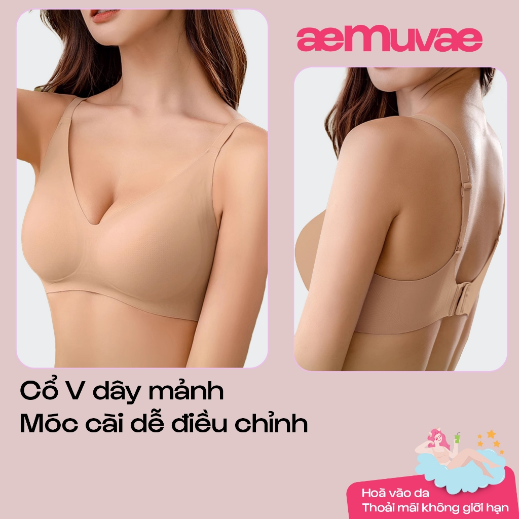 Bra không viền Jelly cổ V dây mảnh móc cài, ôm gom thoải mái, mút 3D nâng - Muvae (aeMuvae)