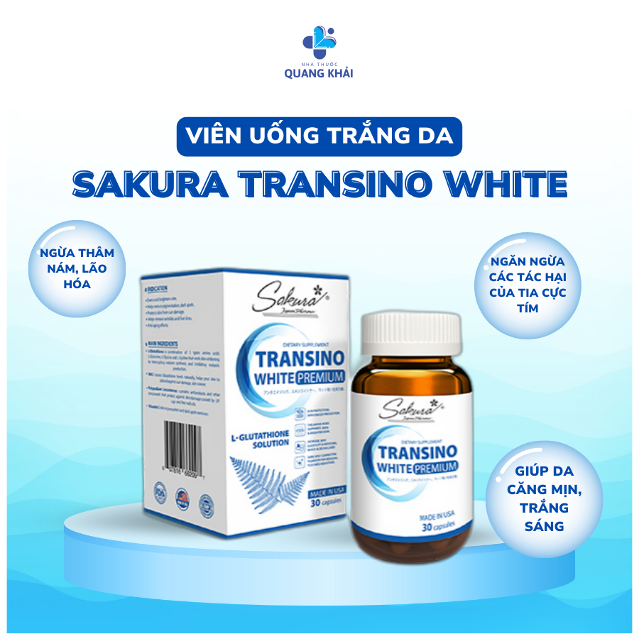 Viên Uống Trắng Da Sakura Transino White Permium – Giúp Mờ Thâm, Giảm Nám, Làm Sáng Da Lọ 30 Viên