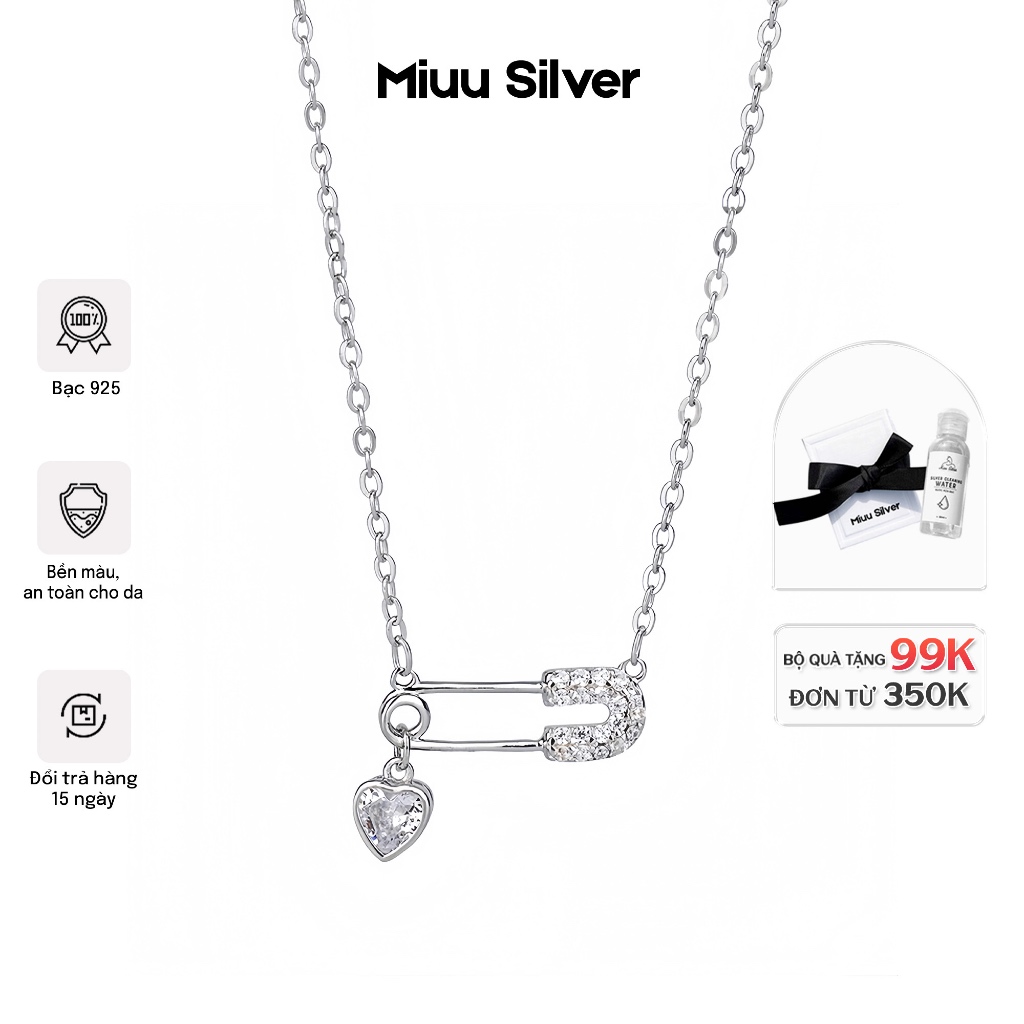 Dây chuyền bạc nữ Safety Pin, Vòng cổ nữ hình ghim băng đá trắng Miuu ...