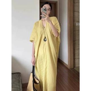𝗗𝘂𝗻𝗻 𝗗𝗿𝗲𝘀𝘀 - |LY LINEN| - Đầm linen cổ V