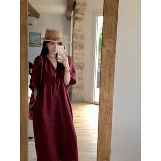 𝗗𝘂𝗻𝗻 𝗗𝗿𝗲𝘀𝘀 - |LY LINEN| - Đầm linen cổ V