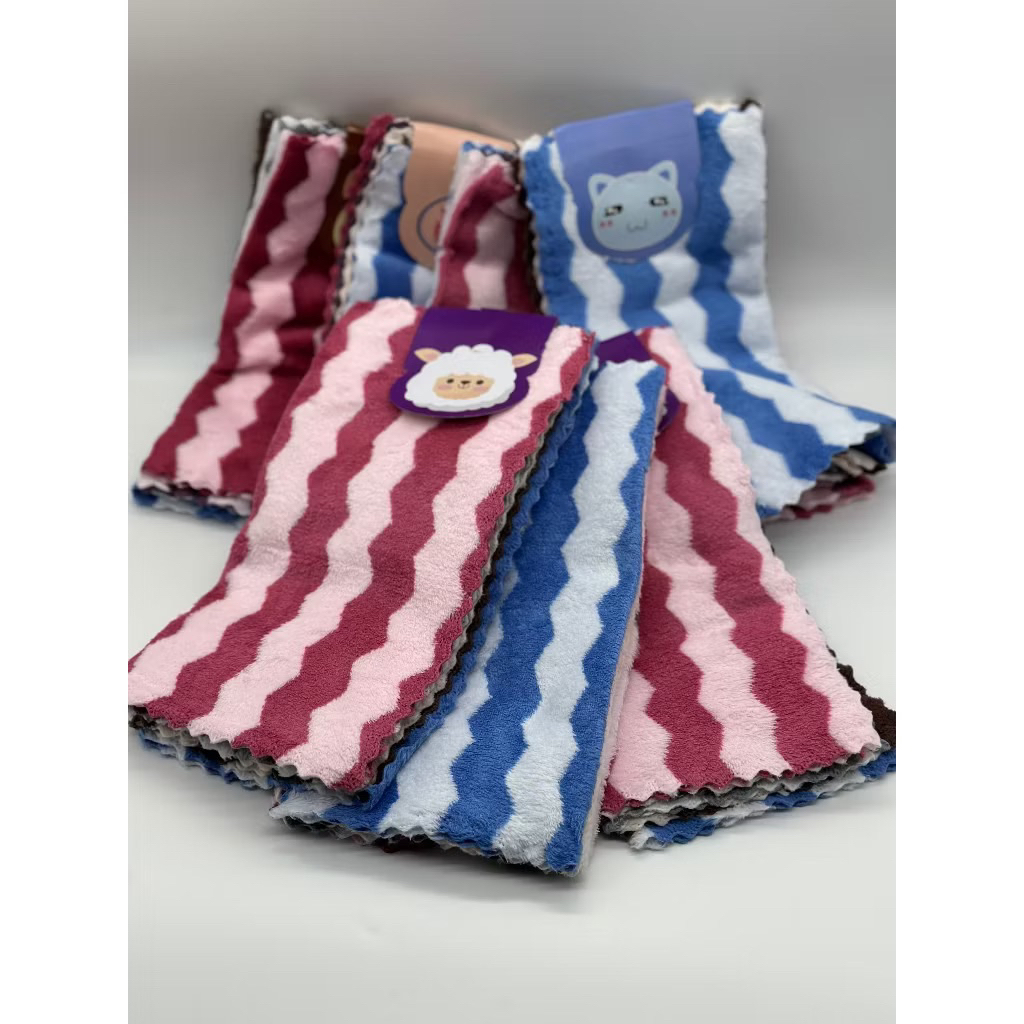 Combo 5 Khăn Lau Bếp Đa Năng 30x30cm – Khăn Lau Bàn, Lau Dọn, Lông Cừu Siêu Mềm Họa Tiết Sóng To