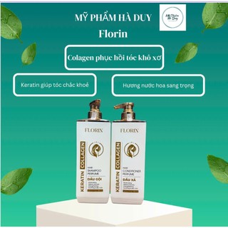 Bộ dầu gội xả cao cấp Florin Coalgen Keratin 800ml – Dưỡng tóc mềm mượt, phục hồi hư tổn, hương nước hoa sang trọng thơm