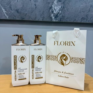 Bộ dầu gội xả cao cấp Florin Coalgen Keratin 800ml – Dưỡng tóc mềm mượt, phục hồi hư tổn, hương nước hoa sang trọng thơm
